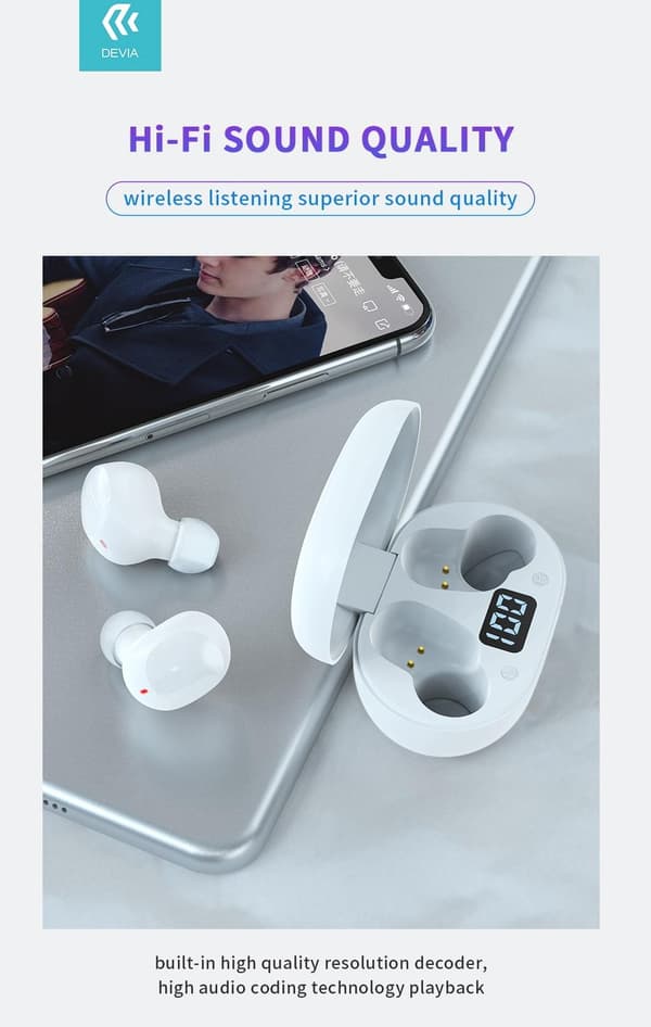 Langattomat DEVIA JOY TWS Bluetooth V5.0 -kuulokkeet latauslaatikolla Black