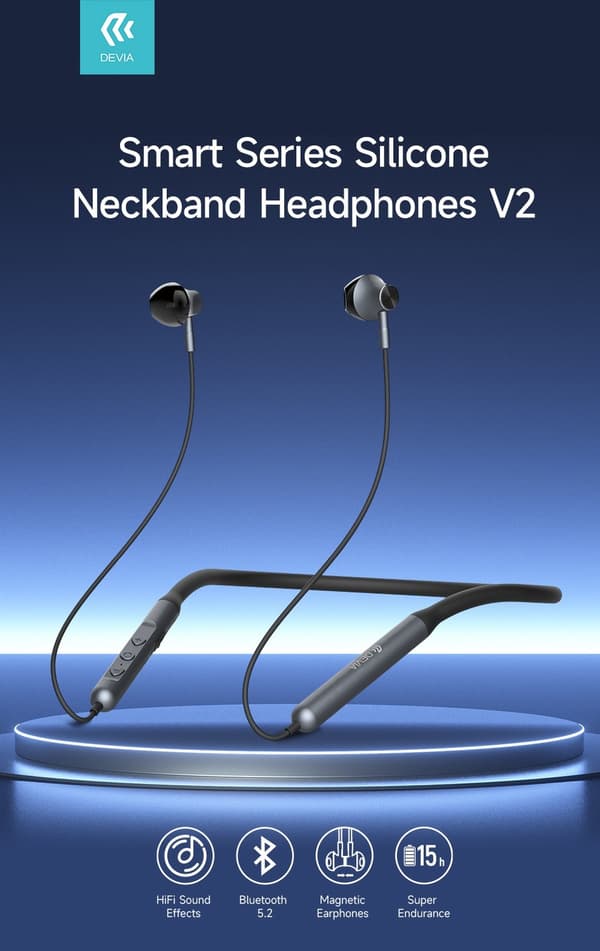 Bluetooth Smart Trådlös Handsfree Magnetic Neckband Devia Titanium grey