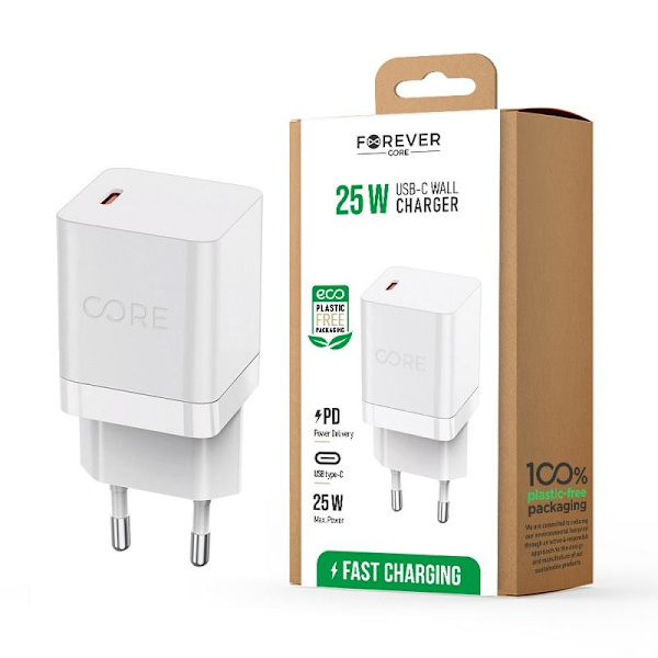 Snabbladdare för iPhone / Samsung 25W PD USB-C för Väggladdare White