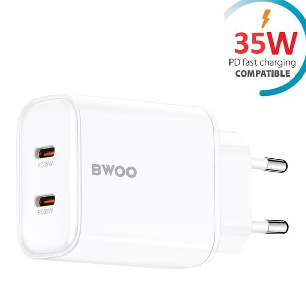 Snabbladdare för iPhone / Samsung QC 35W PD 2XUSB-C Väggladdare Vit