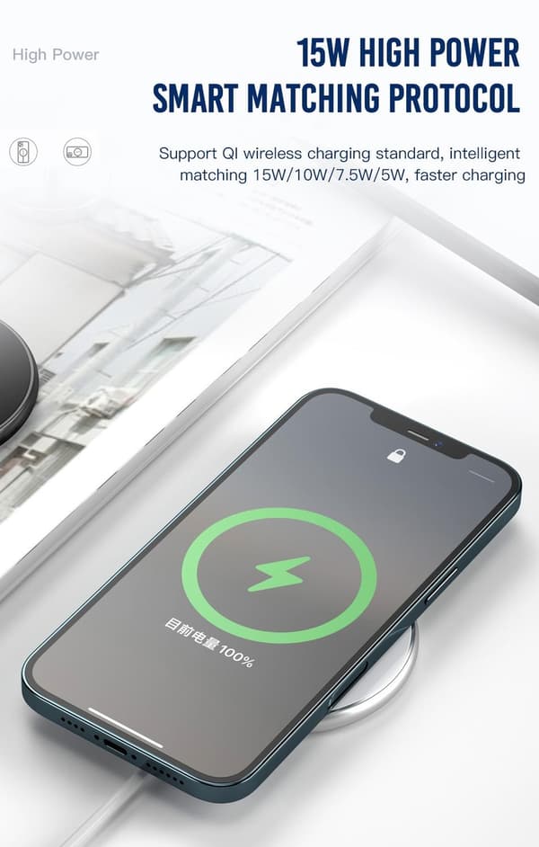 15W MagSafe-kompatibel magnetisk trådløs oplader White