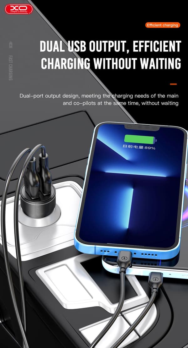 Universal Billaddare Snabbladdning Dual USB 2,4A iPhone/Android Black