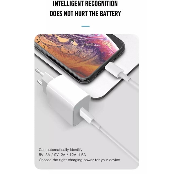 Snabbladdare för iPhone / Samsung 18W PD USB-C Väggladdare White