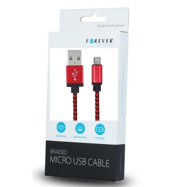 Forever Braided Micro USB Data SYNC Kabel - 100cm Red
