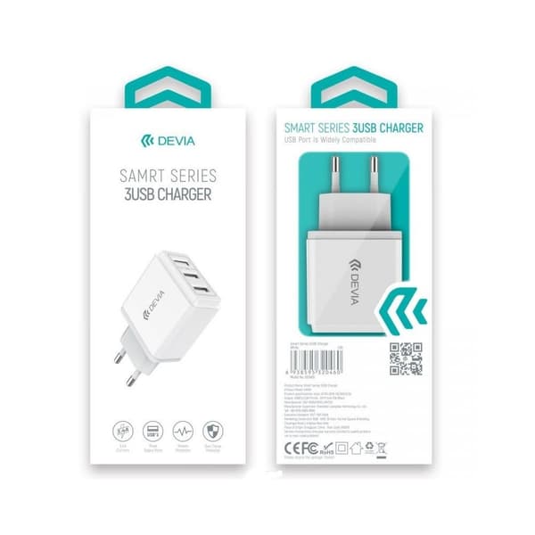 3xUSB 3.4A Snabbladdare Väggladdare – För iPhone, Samsung & Android (Vit) Vit
