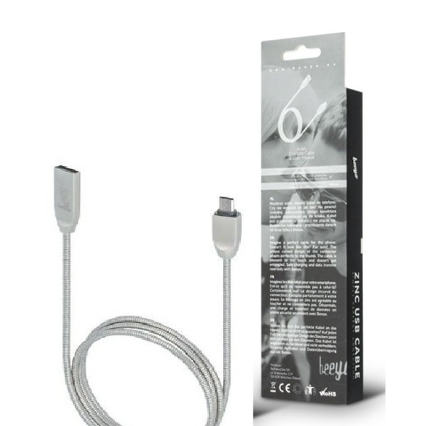 Beeyo 2-Amp Zink MicroUSB Kabel til Smartphones - Sølv Silver