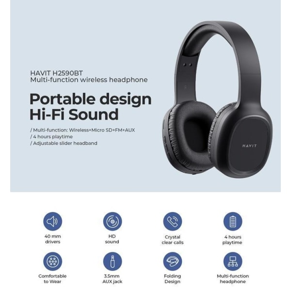 HAVIT Stereo On-Ear langattomat Bluetooth V5.1 -kuulokkeet AUX/TF/FM Red