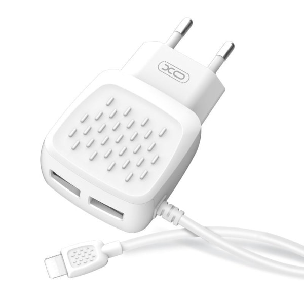 iPhone 2.1Amp 2XUSB Hurtigopladning vægoplader + Lightning-kabel Hvid