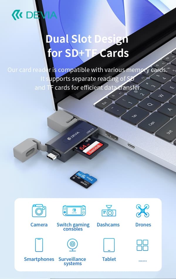 Devia Smart Series USB+Type-C 2.0 till SD/TF 2-i-1 Kortläsare card reader Black