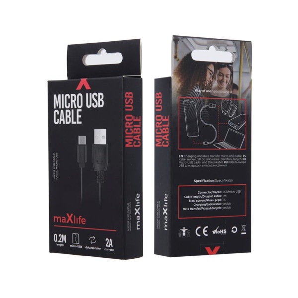 0,2 m USB-C / Type C Pikalatauskaapeli 2 A musta Black