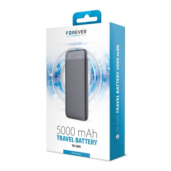 5000mAh Forever Powerbank til mobiltelefoner og tablets svar Black