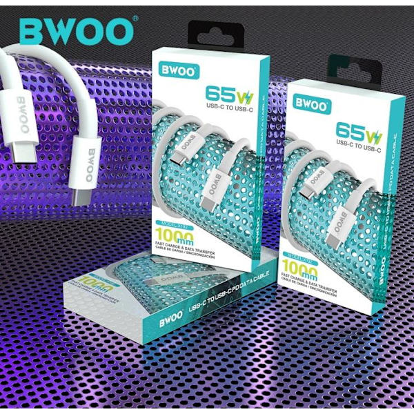 65W USB-C To USB-C PD Snabbladdning kabel Samsung / iPhone Vit