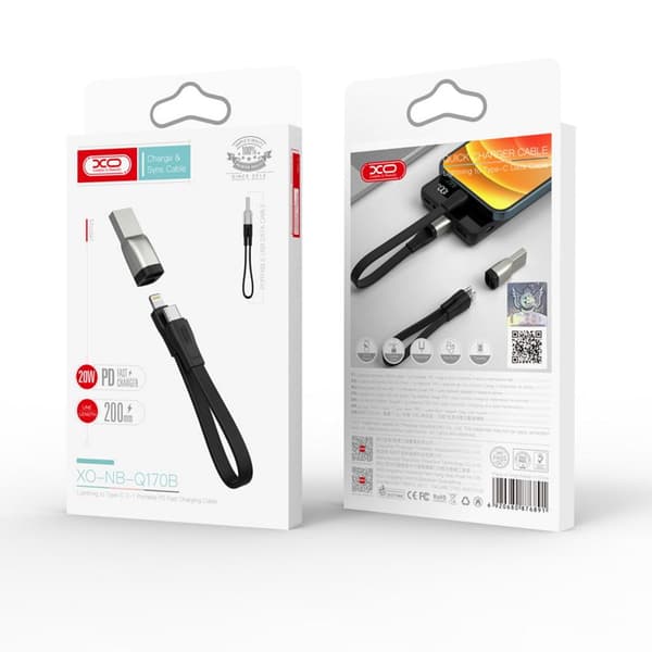 20W PD Snabbladdare Lightning till USB-C 2i1 bärbar USB-datakabel Black