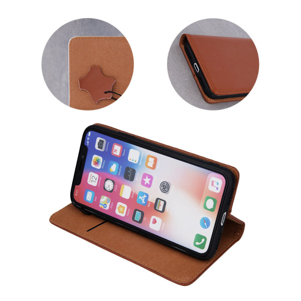 iPhone XR - Äkta Läder Flip Case Mobilplånbok - Brun Brown