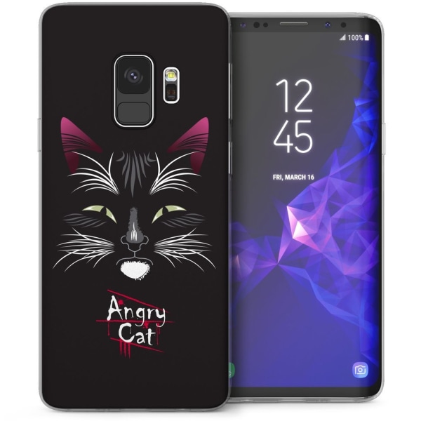 Samsung Galaxy S9 - Caseflex Elegant -kuori - Angry Cat Black
