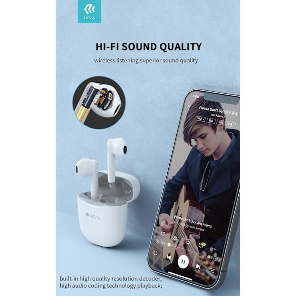 DEVIA TWS Joy BT 5.0 Stereo Hörlurar med laddbox - Vit White
