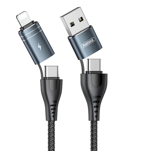 4i1-monitoiminen QC-kaapeli USB Type C / USB - USB TypC / Lightning Turquoise
