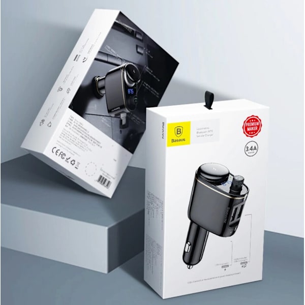 QC 3.4A Bluetooth FM Sändare MP3 Billaddare 2XUSB Baseus Svart