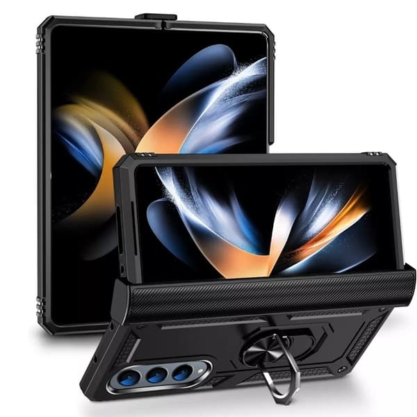 Samsung Galaxy Z Fold 4 - Stötsäker Ring Armor Stand Slimmt mobilskal Svart Svart