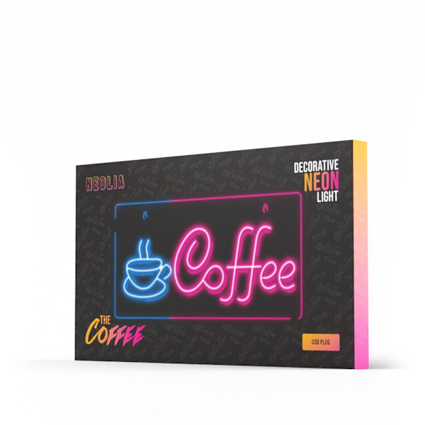 Neon PLEXI LED COFFEE Batteri + USB Forever Light Blå rosa Multicolor