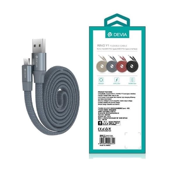 DEVIA 2.4 Amp RING-Y1 MicroUSB Kabel För Smartphones Grey
