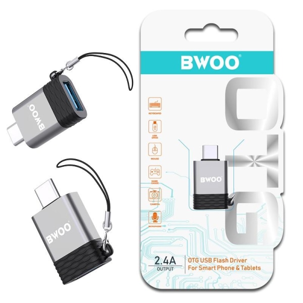 USB-C-USB OTG-muuntimen sovitinliitin - BAWOO Grey