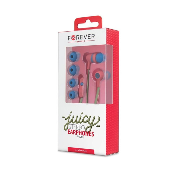 Forever Stereo In-ear hovedtelefoner med mikrofon Juicy JSE-200 Casual Red