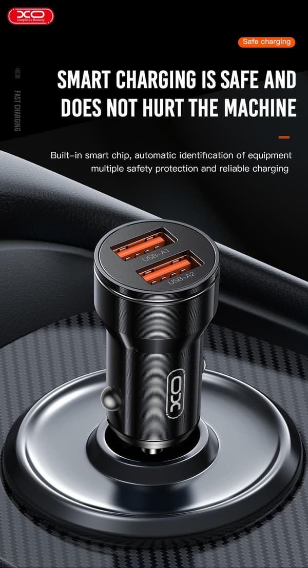 Universal Billaddare Snabbladdning Dual USB 2,4A iPhone/Android Black