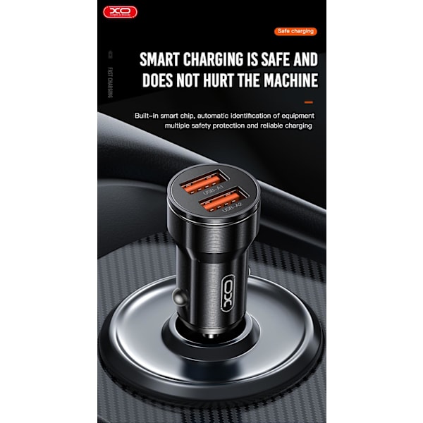 Universal Billaddare Snabbladdning Dual USB 2,4A iPhone/Android Svart