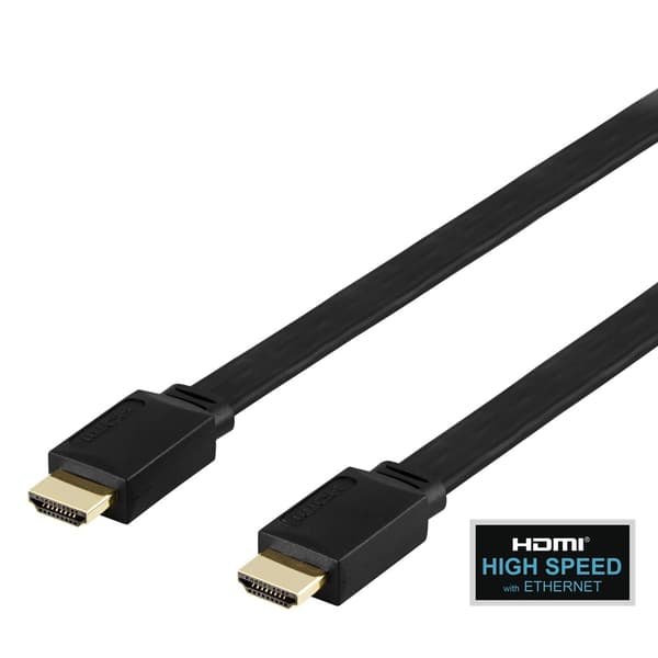 DELTACO Flat High Speed HDMI-kabel med Ethernet – 1m | 4K 60Hz | 18Gbps Svart