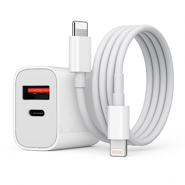 iPhone kompatibla USB, USB-C Snabbladdare med Lightning Kabel Vit