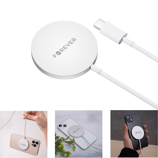 15W MagSafe-kompatibel trådløs oplader Hurtigopladning FOR EVIGT Grey