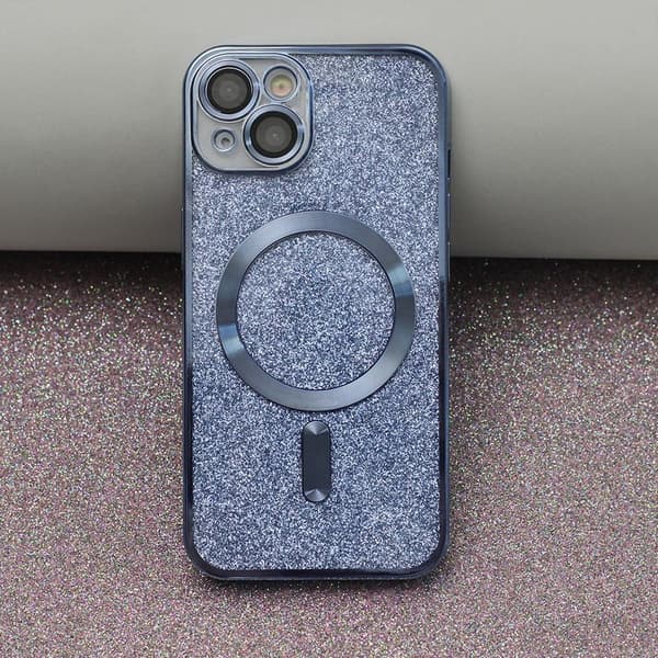 iPhone 13 PRO - MagSafe 2i1 Glitter / Transparent Chrome Skal Blue
