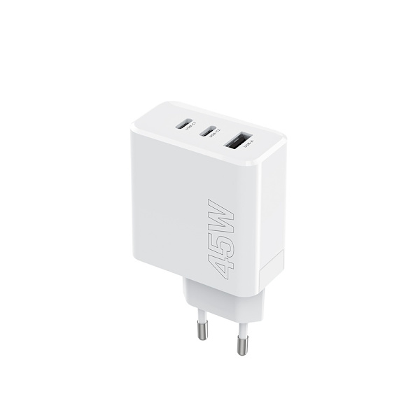 45W PD iPhone, Samsung QC Snabb Väggladdare 2xUSB-C 1xUSB Vit White
