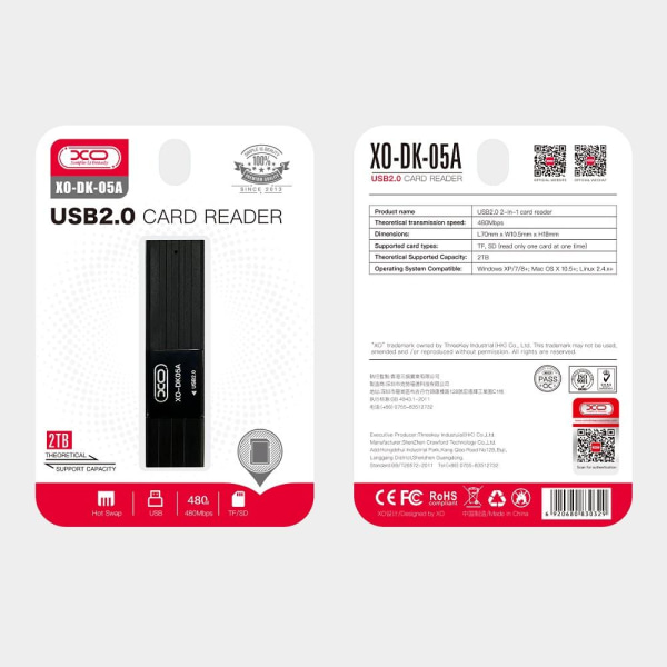 IMRO 2-i-1 USB-hukommelseskortlæser Micro-SD/SD/TF-læser Black