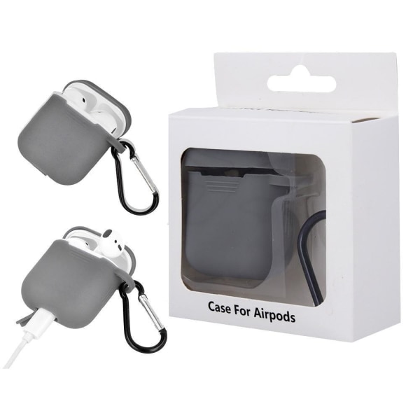 AirPod silikoninen latauskotelo koukulla - harmaa Grey