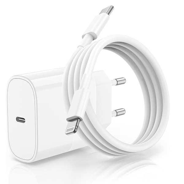 Apple iPhone kompatibla USB-C Snabbladdare med Lightning Kabel White