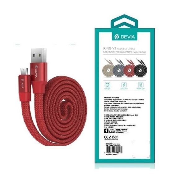 DEVIA 2.4 Amp RING-Y1 MicroUSB Kabel För Smartphones Röd