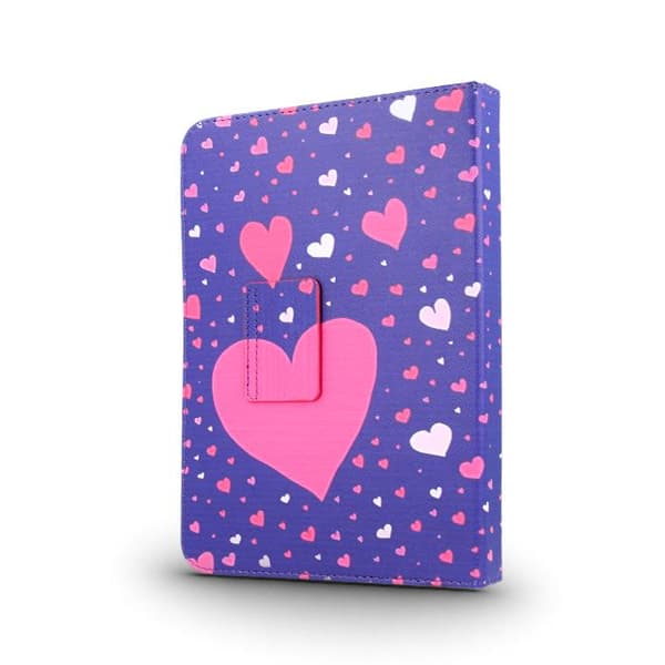 Universal Flip Case til 7"-8" tablets - Hjerter Blue