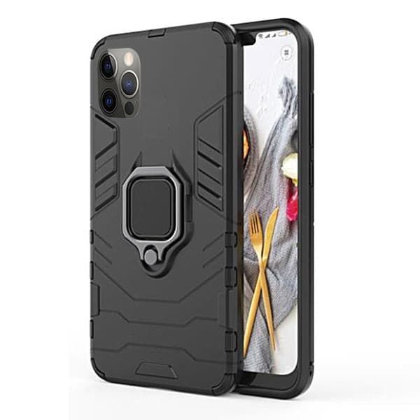 iPhone 12 / iPhone 12 PRO - Defender Skal Med Ringhållarstativ Svart
