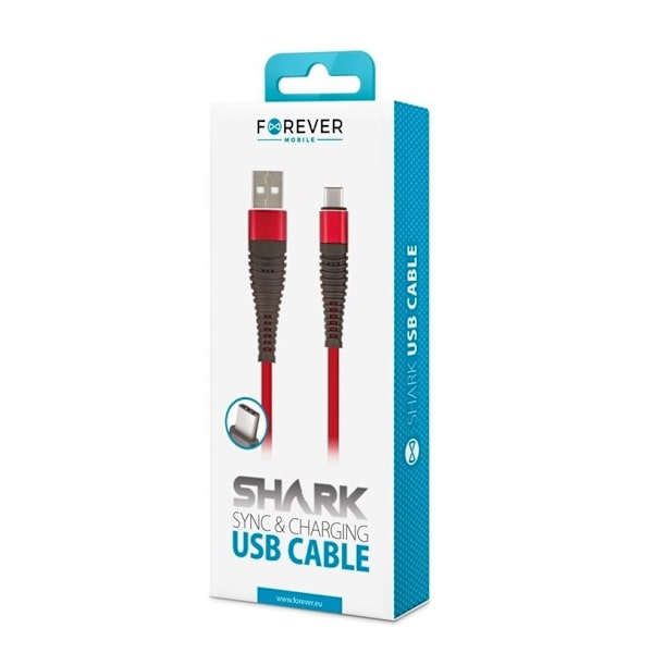 FOREVER USB-C Shark 2Amp Hurtigopladningskabel til smartphones-1m Red