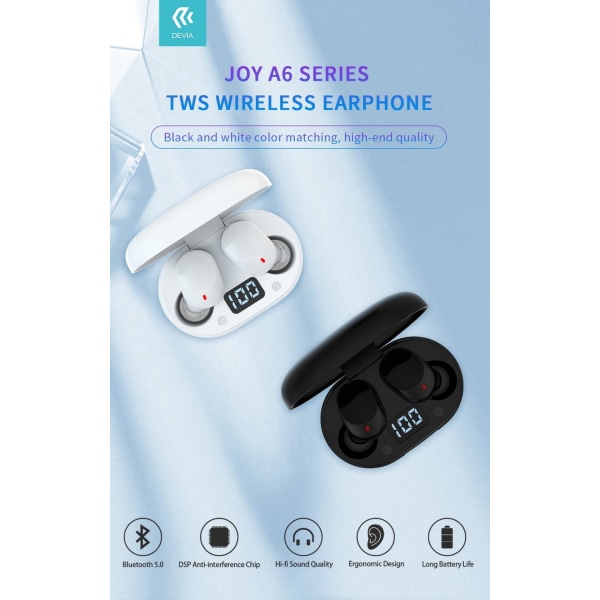 DEVIA JOY TWS Bluetooth V5.0 Trådlös Hörlurar med Laddbox - Vit Vit