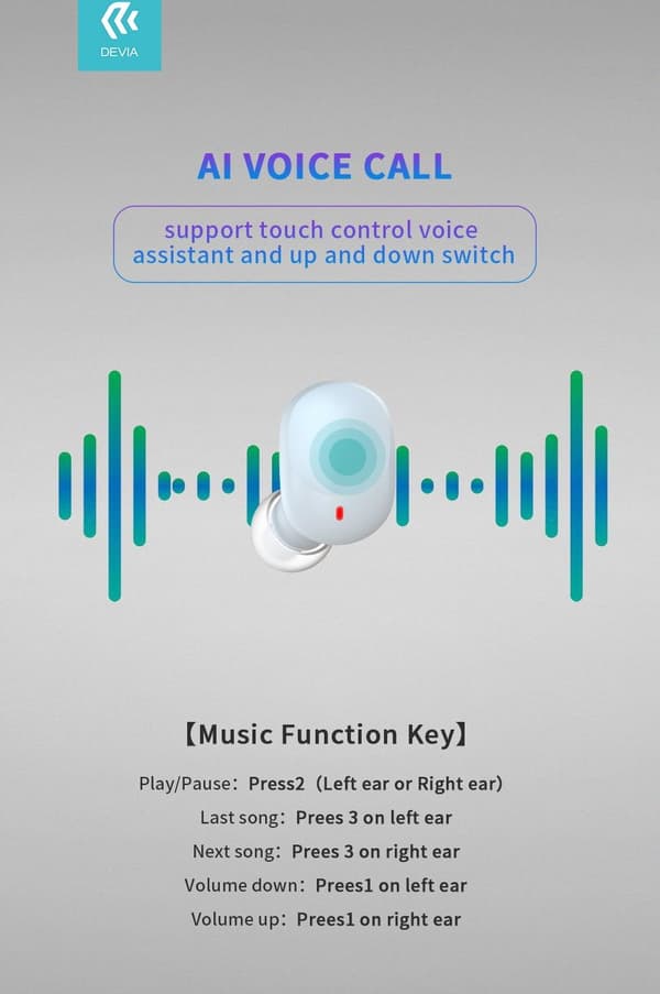 Langattomat DEVIA JOY TWS Bluetooth V5.0 -kuulokkeet latauslaatikolla Black