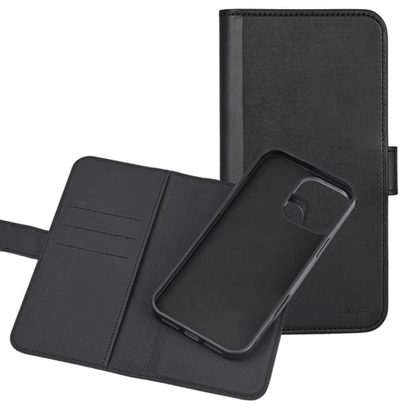 iPhone 16 Pro - DELTACO Ekoläder 2-i-1 Löstagbart Plånboksfodral, MagSafe-kompatibelt Svart