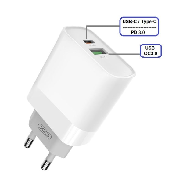 Snabbladdare för iPhone / Samsung 18W PD USB-C Väggladdare White