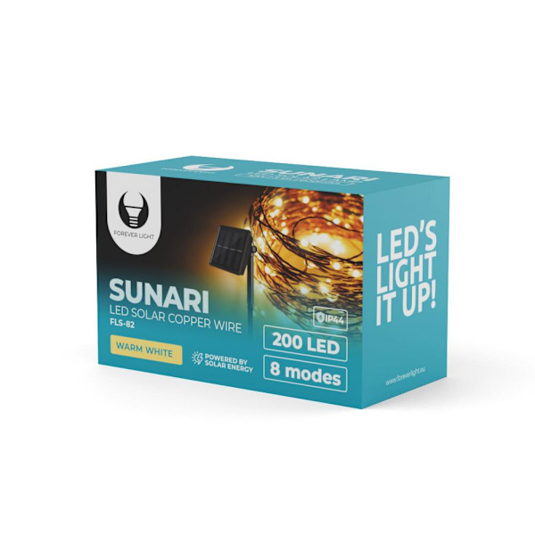 22m SUNARI Solar LED stränglampa Koppartråd 600mAh Varmvit Varm vit