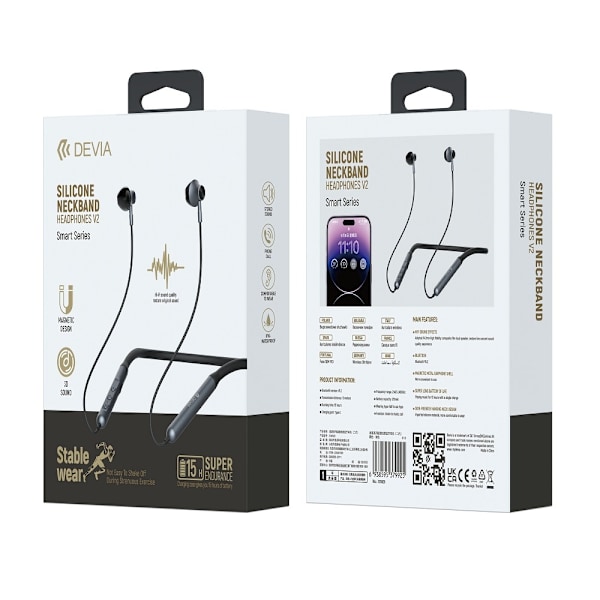 Bluetooth Smart Trådlös Handsfree Magnetic Neckband Devia Titanium grey