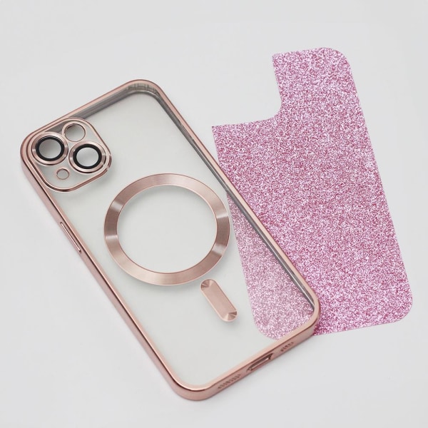 iPhone 14 Plus - Magasafe 2in1 Glitter / Transparent Chrome Cover Pink