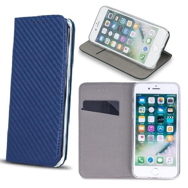 iPhone 7 / 8 Smart Carbon Flip Case Mobilplånbok - Mörkblå Dark blue