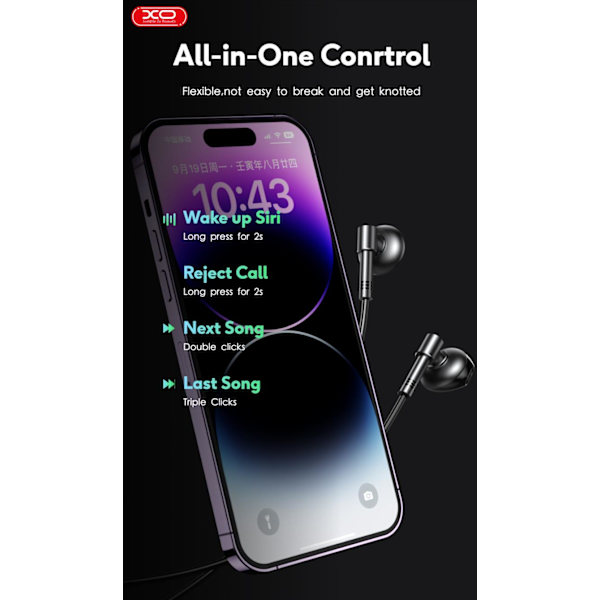 Kompatibel iPhone in-ear hörlurar, iPhone X/11/12/13/14 - Svart Svart